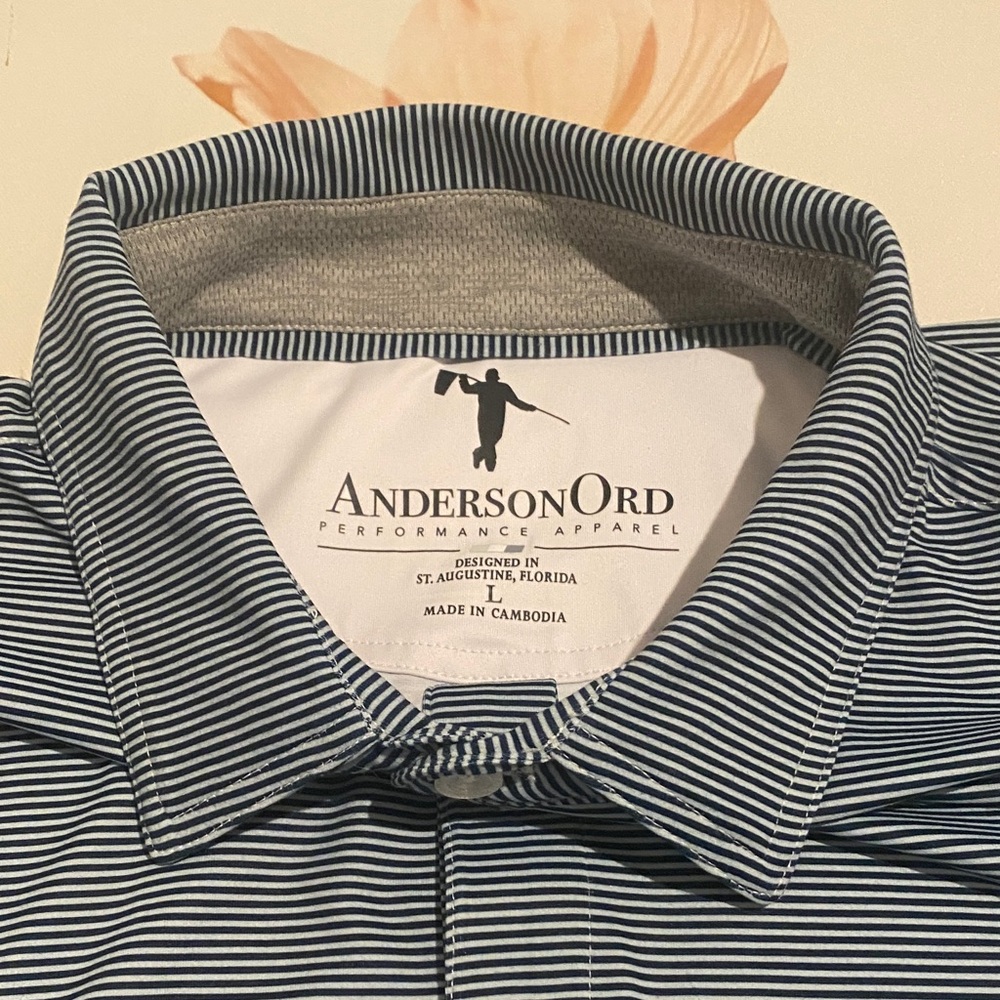 AndersonOrd Men's Navy Striped Polo Shirt